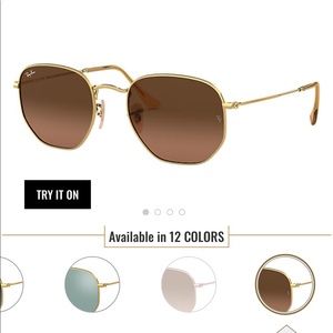 Ray-Ban Hexagonal Gold Flat Lens Sunglasses